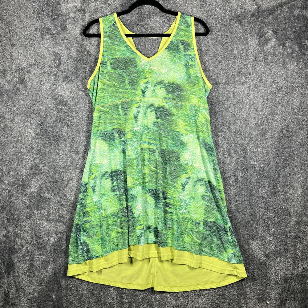 Marmot Dress Womens XL Green Tie Dye Tank Sundress Hi-Low V-Neck Lined A-Line